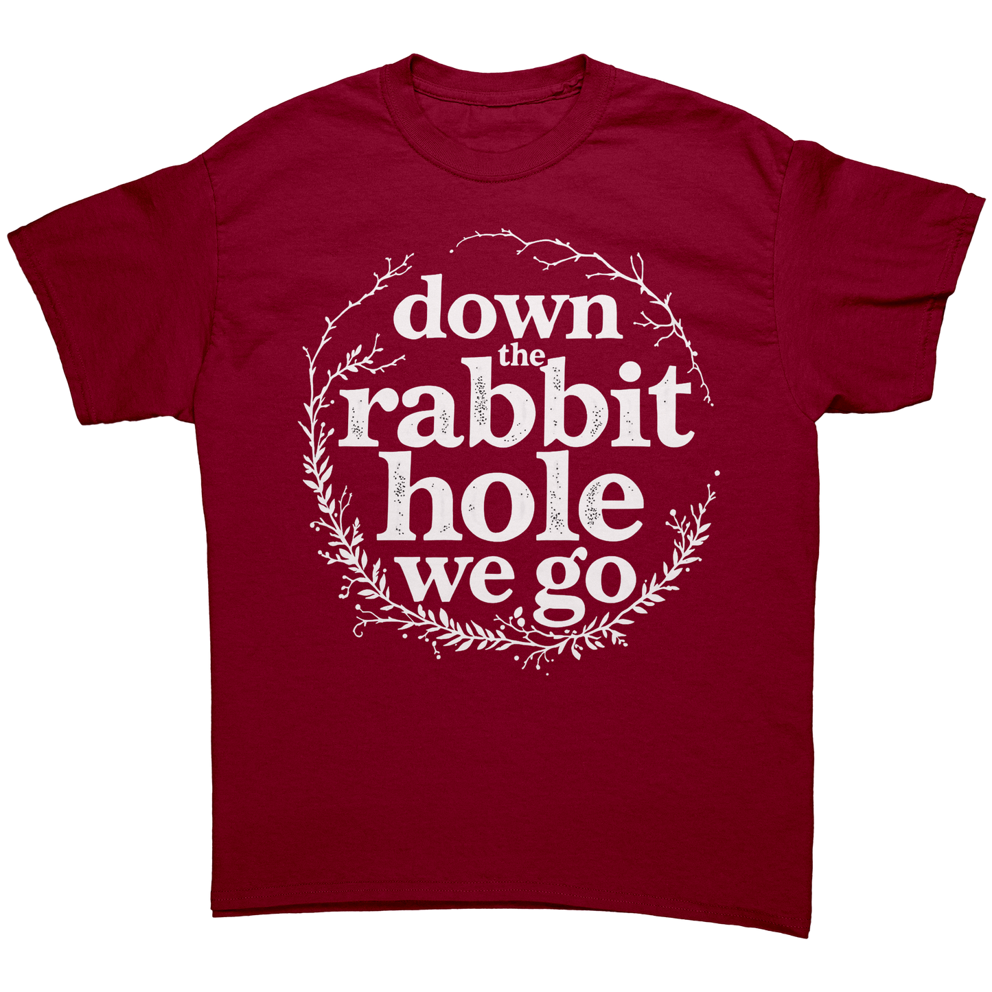Down_the_Rabbit_Hole_Unisex_Tshirt_Cardinal_Red_Front_Mockup.png_15373670